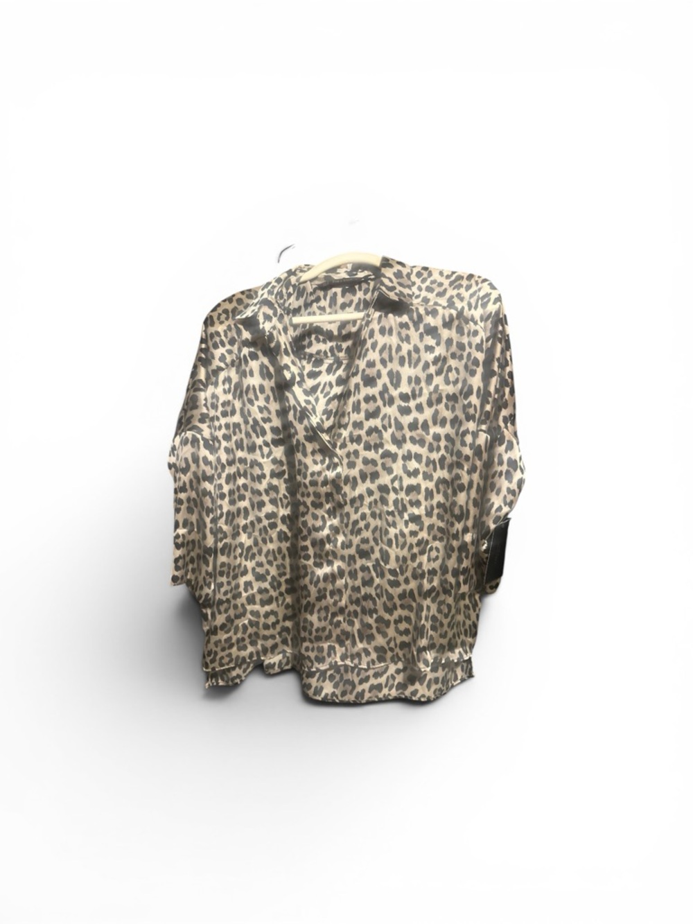 Zara Leopard Satin Button-Up Shirt - Beige and Black